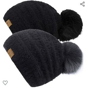 Faux mink pom pom hats